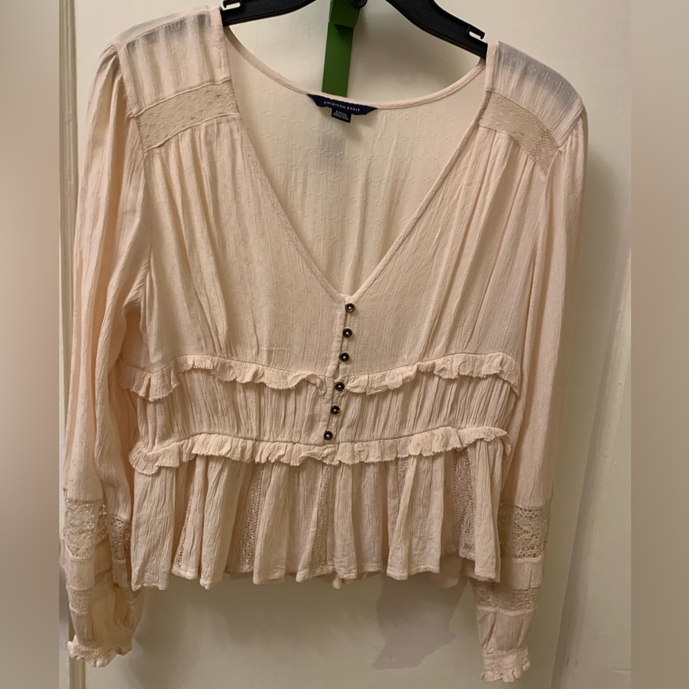Pretty pink ruffled blouse- American Eagle